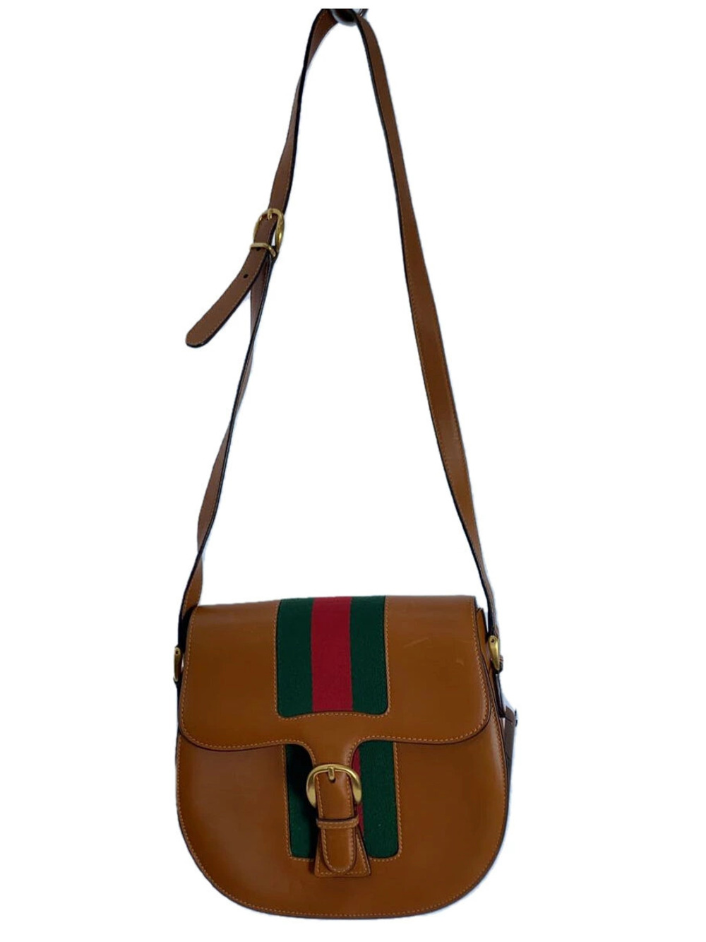Gucci leather Sherry Line saddle crossbody bag web Brown